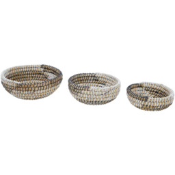 Premier Housewares White and Black Oval Straw Basket 3 Pack - thumbnail 3