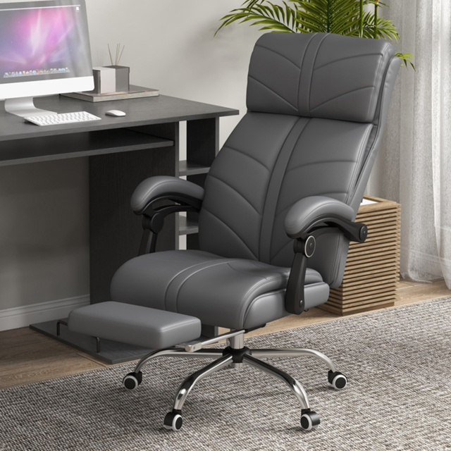 Portland Grey PU Leather Vibration Massage Office Chair with Heat and Footrest - image 1