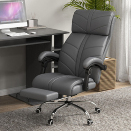 Portland Grey PU Leather Vibration Massage Office Chair with Heat and Footrest - thumbnail 1