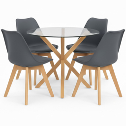 Portland Grey Plastic Glass Tabletop Round 4 Seater Dining Set - thumbnail 2