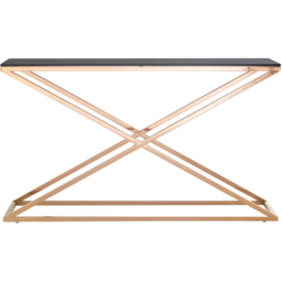 Premier Housewares Montril Glass Top Console Table with Gold Criss Cross Base - thumbnail 2