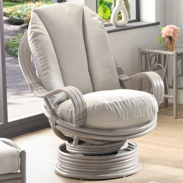 Desser Furniture Bali Alba Dusk Grey Natural Rattan Swivel Rocking Chair - image 1