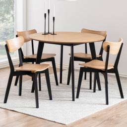 Florence Roxby Oak and Black 4 Seater Round Dining Set