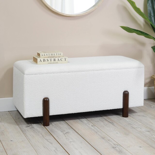 Boucle White Storage Ottoman