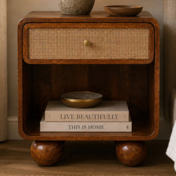 Artisan Furniture Chestnut Single Drawer Single Shelf Solid Wood Woven Open Bedside Table - thumbnail 1