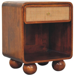 Artisan Furniture Chestnut Single Drawer Single Shelf Solid Wood Woven Open Bedside Table - thumbnail 3
