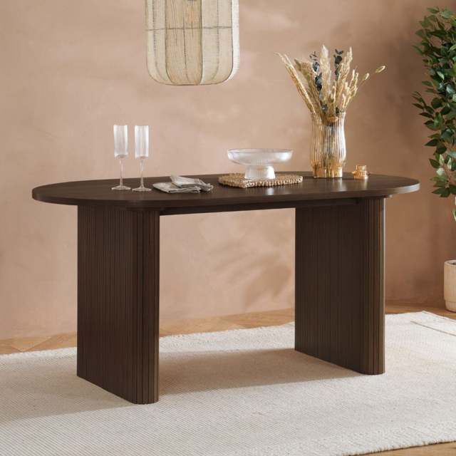 Birlea Axel Oval Dark Brown 4 Seater Fluted Dining Table - image 1