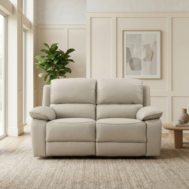 Salerno 2 Seater Light Grey Leather Finish Manual Recliner Sofa - image 1
