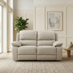 Salerno 2 Seater Light Grey Leather Finish Manual Recliner Sofa