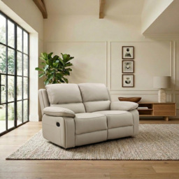 Salerno 2 Seater Light Grey Leather Finish Manual Recliner Sofa - thumbnail 4