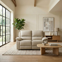 Salerno 2 Seater Light Grey Leather Finish Manual Recliner Sofa - thumbnail 3
