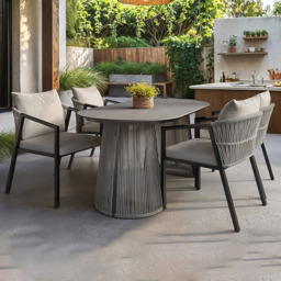 SOLACE+CO Hana Lynden Grey and Brown 4 Seater PE Rattan Oval Garden Dining Set - thumbnail 1