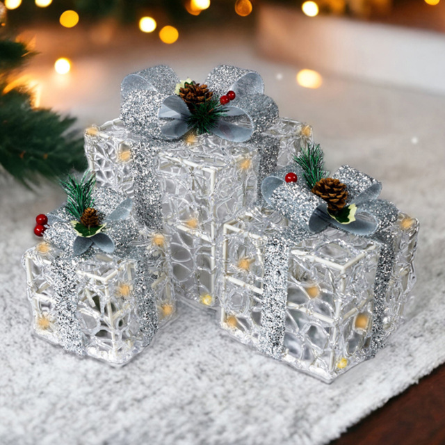 Xmas Haus Silver LED Outdoor Christmas Present Decoration Set of 3 - image 1