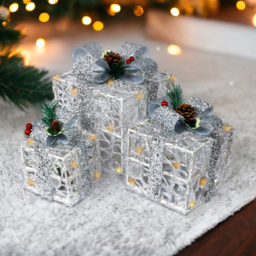 Xmas Haus Silver LED Outdoor Christmas Present Decoration Set of 3 - thumbnail 3