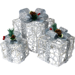 Xmas Haus Silver LED Outdoor Christmas Present Decoration Set of 3 - thumbnail 2