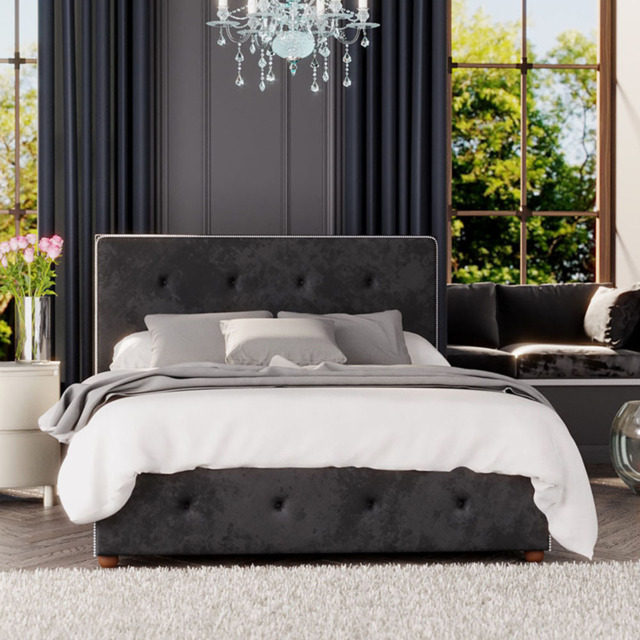 Laurence Llewelyn-Bowen Hesper Small Double Black Mirazzi Velvet Ottoman Bed - image 1