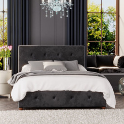 Laurence Llewelyn-Bowen Hesper Small Double Black Mirazzi Velvet Ottoman Bed - thumbnail 1