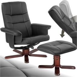 tectake Black Armchair with Adjustable Backrest and Stool - thumbnail 2