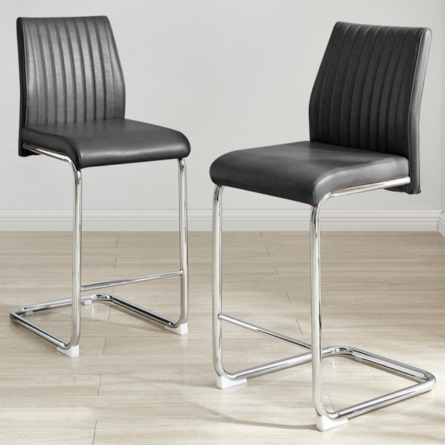 Furniturebox Fontana Black Faux Leather and Silver Leg Counter Stools Set of 2 - image 1