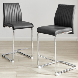 Furniturebox Fontana Black Faux Leather and Silver Leg Counter Stools Set of 2 - thumbnail 1