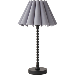 ValueLights Maeve Grey Scallop Pleated Tapered Shade Black Bobbin Bobble LED Table Lamp - thumbnail 1