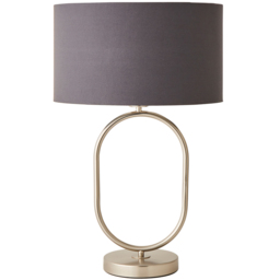 ValueLights Antonia Charcoal Fabric Drum Shade Brushed Chrome Oval LED Table Lamp