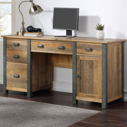 Baumhaus Urban Elegance Single Door 4 Drawer Wooden Twin Pedestal Home Office Desk