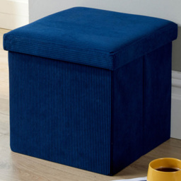 Home Source Corduroy Blue Square Folding Ottoman - thumbnail 1