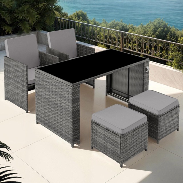 tectake Palermo 4 Seater Grey Garden Bistro Set - image 1