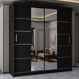 Sliding Wardrobes 4U Lisbon Black 2 Door Full-Length Mirror Wardrobe with Adjustable Shelves - thumbnail 1