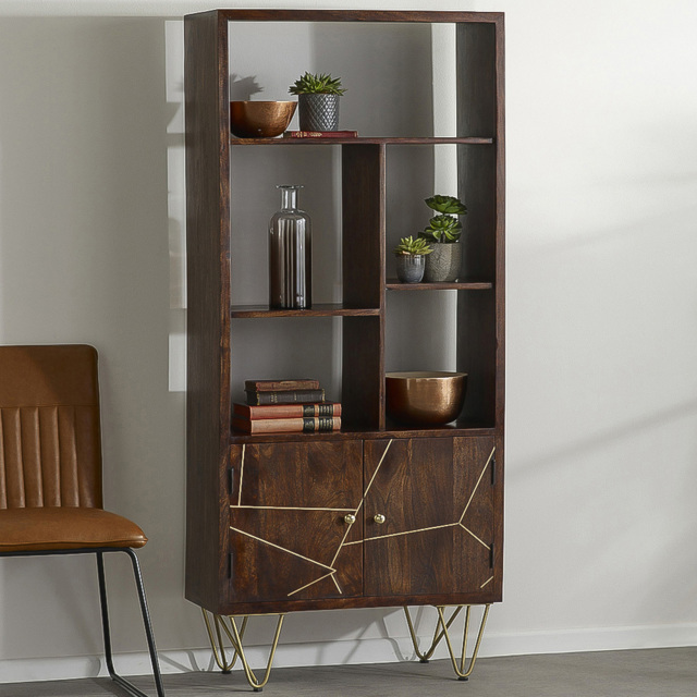 Brooklyn Ozella 2 Door 5 Shelf Dark Gold Large Bookcase - image 1