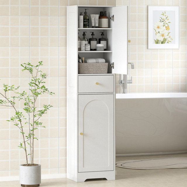 HOMCOM 2 Door Single Shelf White Tall Bathroom Storage Cabinet - image 1
