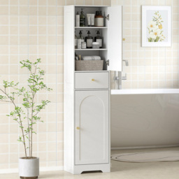 HOMCOM 2 Door Single Shelf White Tall Bathroom Storage Cabinet