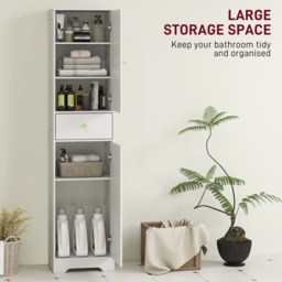 HOMCOM 2 Door Single Shelf White Tall Bathroom Storage Cabinet - thumbnail 4