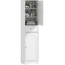 HOMCOM 2 Door Single Shelf White Tall Bathroom Storage Cabinet - thumbnail 2