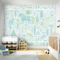 Origin Murals Scandi Forest Animals Blue Wall Mural