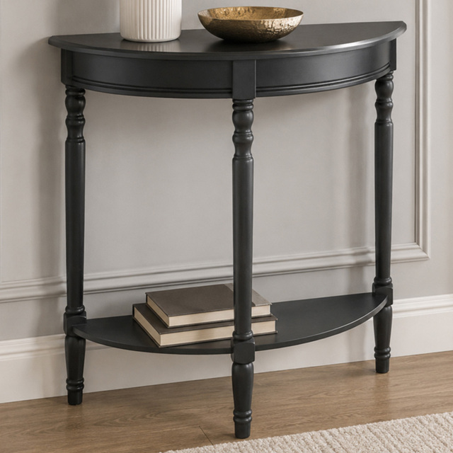 Premier Housewares Heritage Black 2 Shelf Half Moon Console Table - image 1