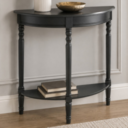 Premier Housewares Heritage Black 2 Shelf Half Moon Console Table - thumbnail 1