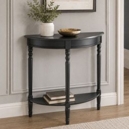 Premier Housewares Heritage Black 2 Shelf Half Moon Console Table - thumbnail 3