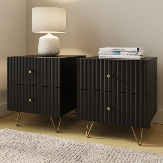 GFW Thalia Black 2 Drawer Bedside Table Set of 2
