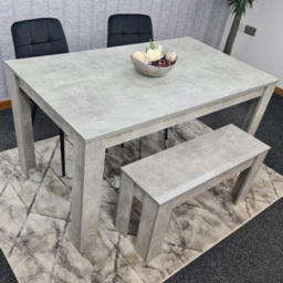 Portland Velvet 4 Seater Dining Set with Bench Stone Grey and Black