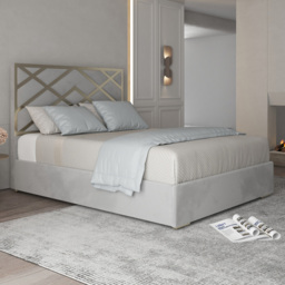 Mayfair Grey Small Double Velvet Upholstered Metal Bed Frame with Panelled Headboard - thumbnail 1