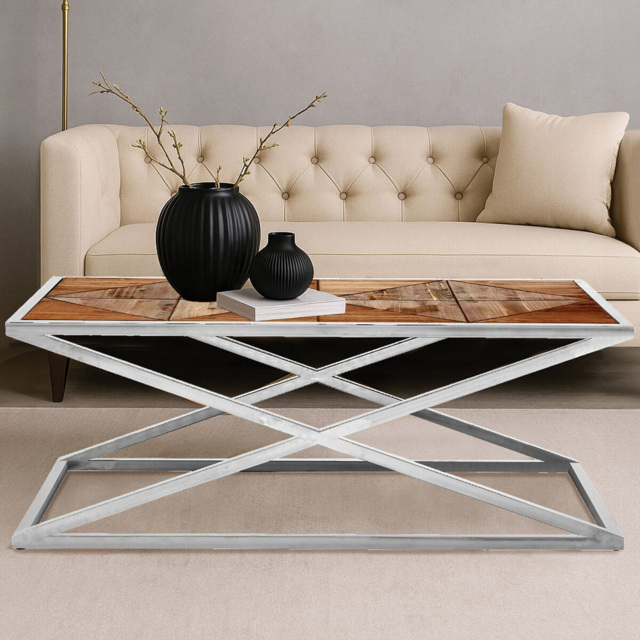 Premier Housewares Hudson Distressed Wood Top Coffee Table with Stainless Steel Frame - image 1