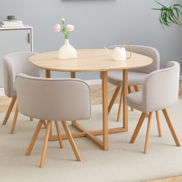 Kosy Koala 4 Seater Wooden Dining Set Light Brown Velvet