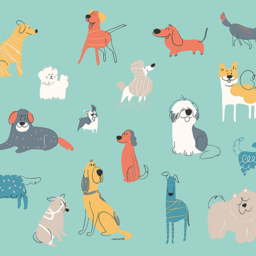 Origin Murals Happy Dogs Blue Wall Mural - thumbnail 2