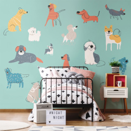 Origin Murals Happy Dogs Blue Wall Mural