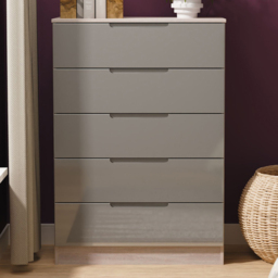 Crowndale Milan Grey Gloss and Grey Oak 5 Drawer Chest of Drawers Ready Assembled - thumbnail 1