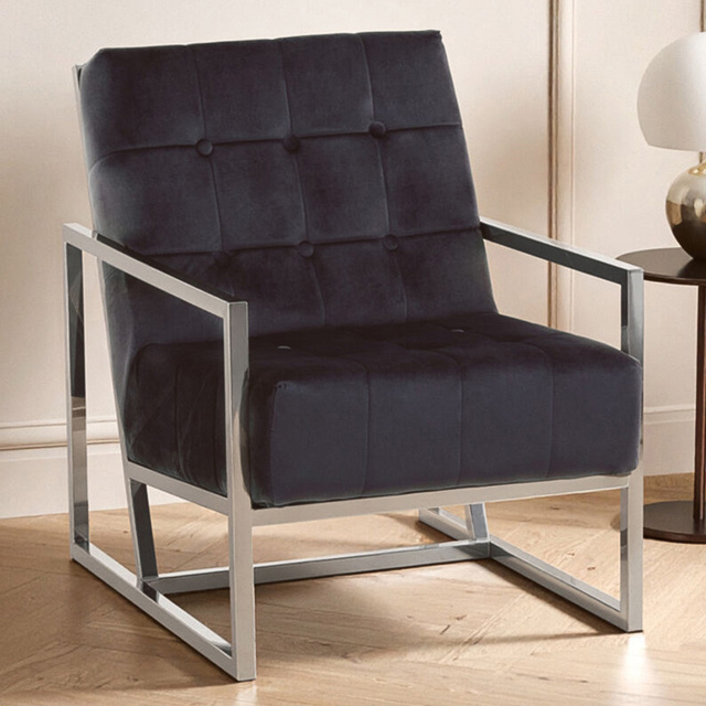 Premier Housewares Hana Black Velvet Stainless Steel Frame Chair - image 1