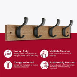 Headbourne Matte Black 4 Hook Coat Rail - thumbnail 4