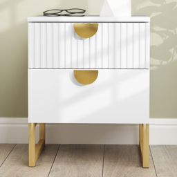 Portland 2 Drawer White and Gold Bedside Table